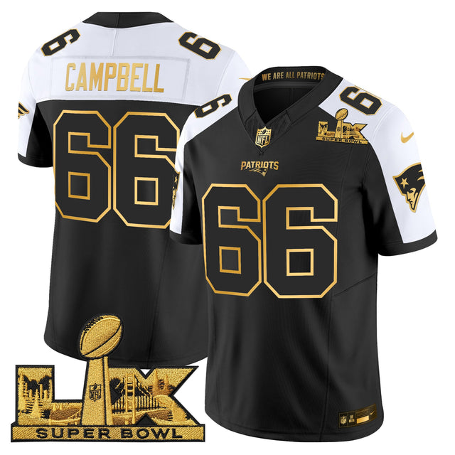 Men's New England Patriots Super Bowl LX Gold Vapor Limited Jersey - All Stitched - Alternate - Will Campbell — view 1