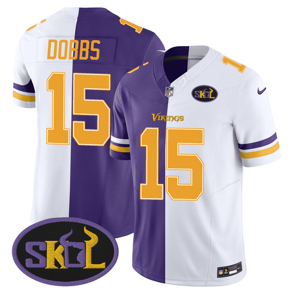 Men's Minnesota Vikings SKOL Patch Purple White Split Jersey - All Stitched - Josh Dobbs - Split — view 1