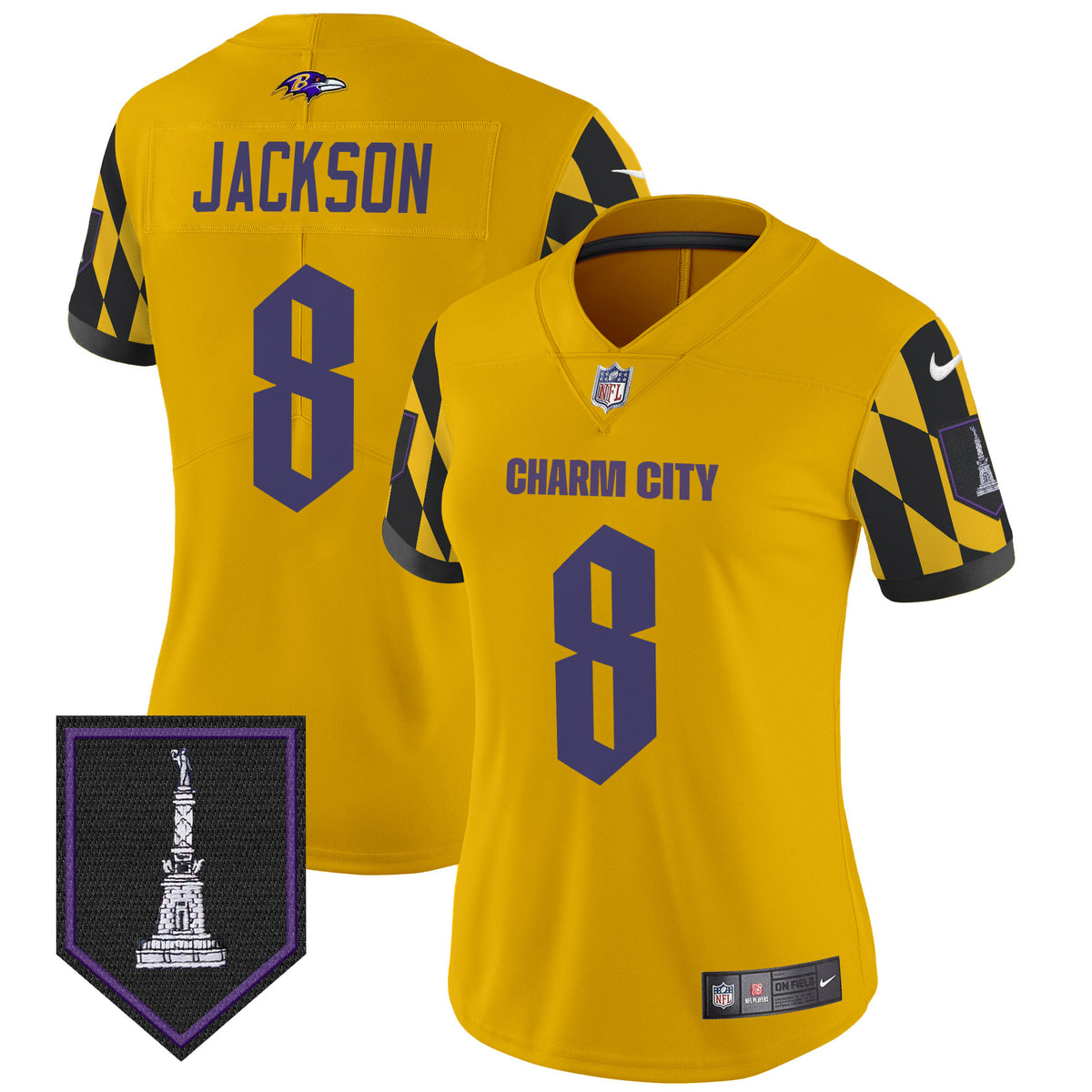 Women's Ravens City Edition Patch Vapor Limited Jersey - All Stitched - Gold - Lamar Jackson — view 1