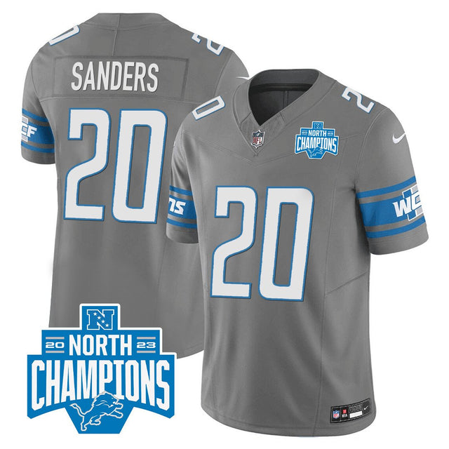 Men's Detroit Lions 2023 NFC North Division Champions Patch Vapor Jersey - All Stitched - Gray - Barry Sanders — view 1