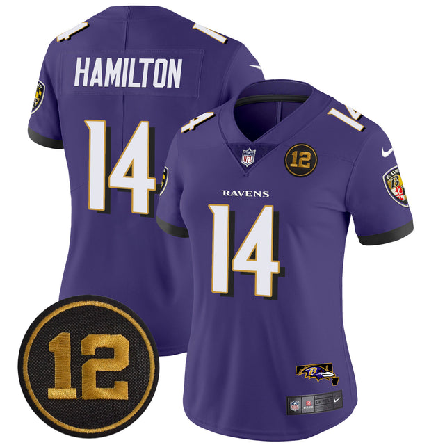 Women's Ravens Jacoby Jones Patch Vapor Limited Jersey - All Stitched - Purple - Kyle Hamilton — view 1
