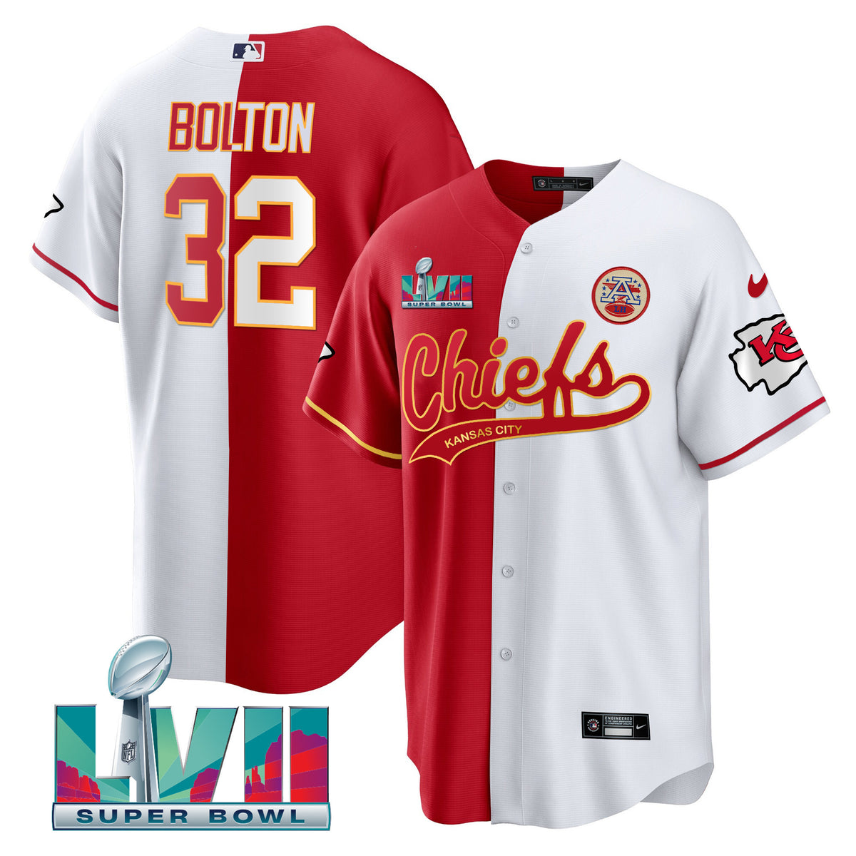 Men's Chiefs Super Bowl LVII Cool Base Jersey V2 - All Stitched - Split - Nick Bolton — view 1