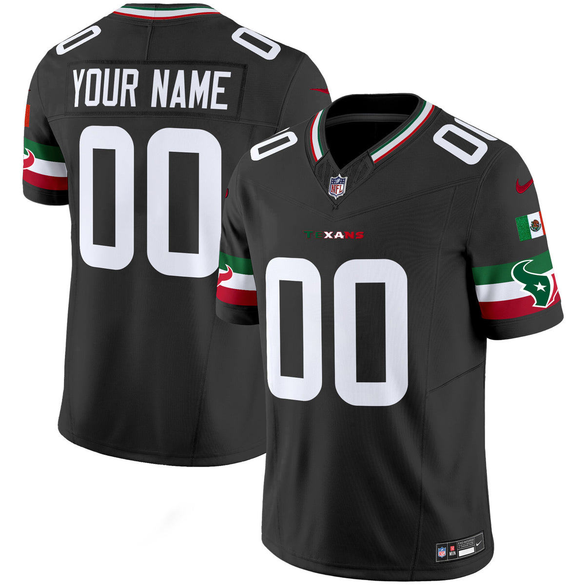 Houston Texans Mexico Vapor Limited Custom Jersey - All Stitched - Black — view 1