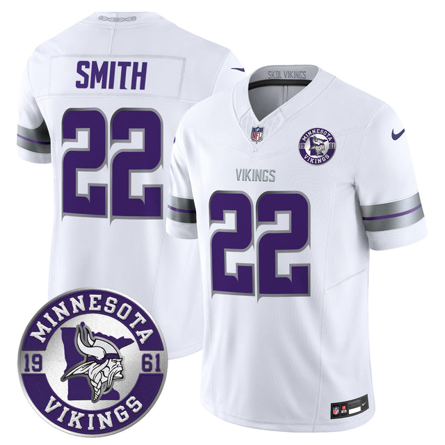 Men's Minnesota Vikings 2024 Vapor Limited Jersey - Est. 1961 Patch - All Stitched - White - Harrison Smith — view 1