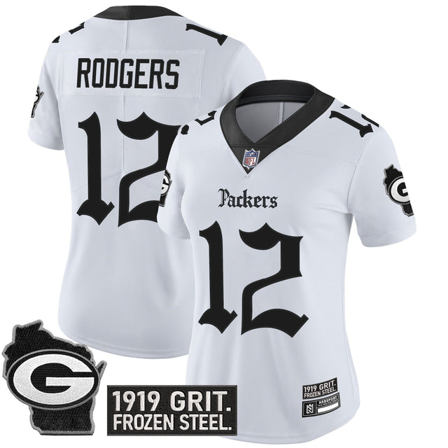 Women's Green Bay Packers 'Gothic Frozen Tundra Edition' Vapor Limited Jersey - All Stitched - White - Aaron Rodgers — view 1