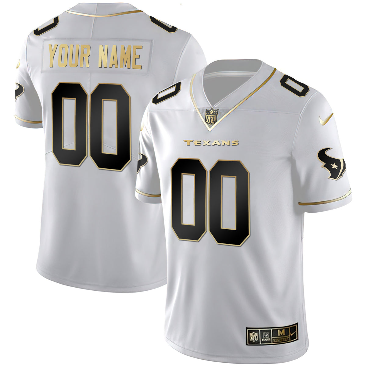 Houston Texans Black & White Gold Custom Jersey - All Stitched - white gold — view 1