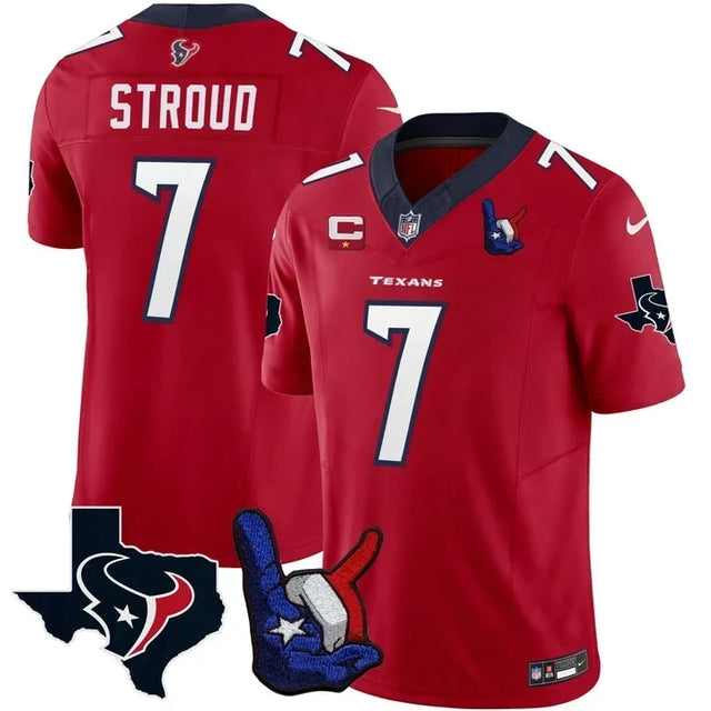 CJ Stroud Houston Texans Hand Sign Throwing Up The H Vapor Jersey - All Stitched - Red — view 1