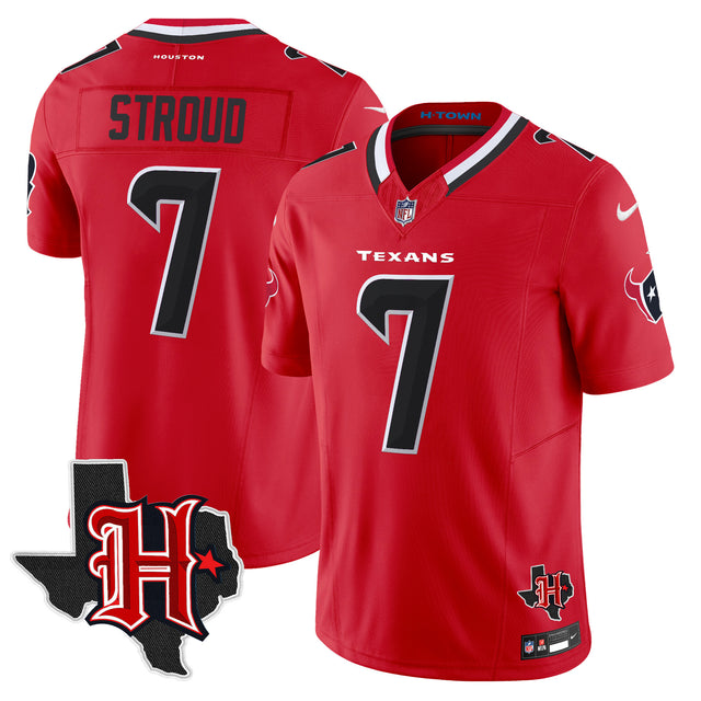 Men's Houston Texans 2024 Texas Patch Vapor Limited Jersey V5 - All Stitched - Red - C.J. Stroud — view 1