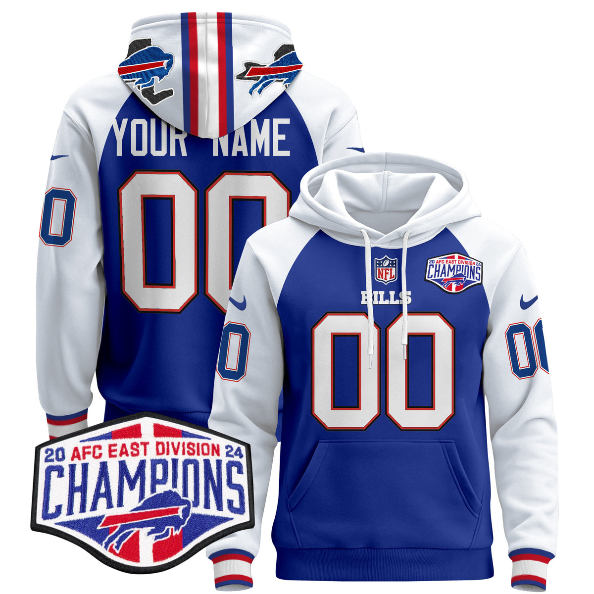 Buffalo Bills 2024 Custom Pullover Hoodie V2 - All Stitched - Royal Alternate — view 1