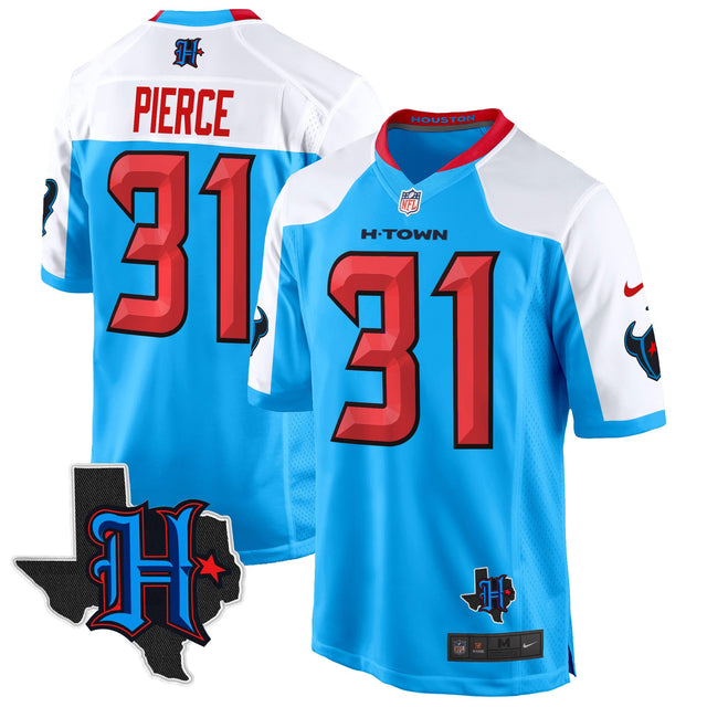 Men's Houston Texans 2024 Texas Patch Game Jersey - All Stitched - Blue Alternate - Dameon Pierce — view 1