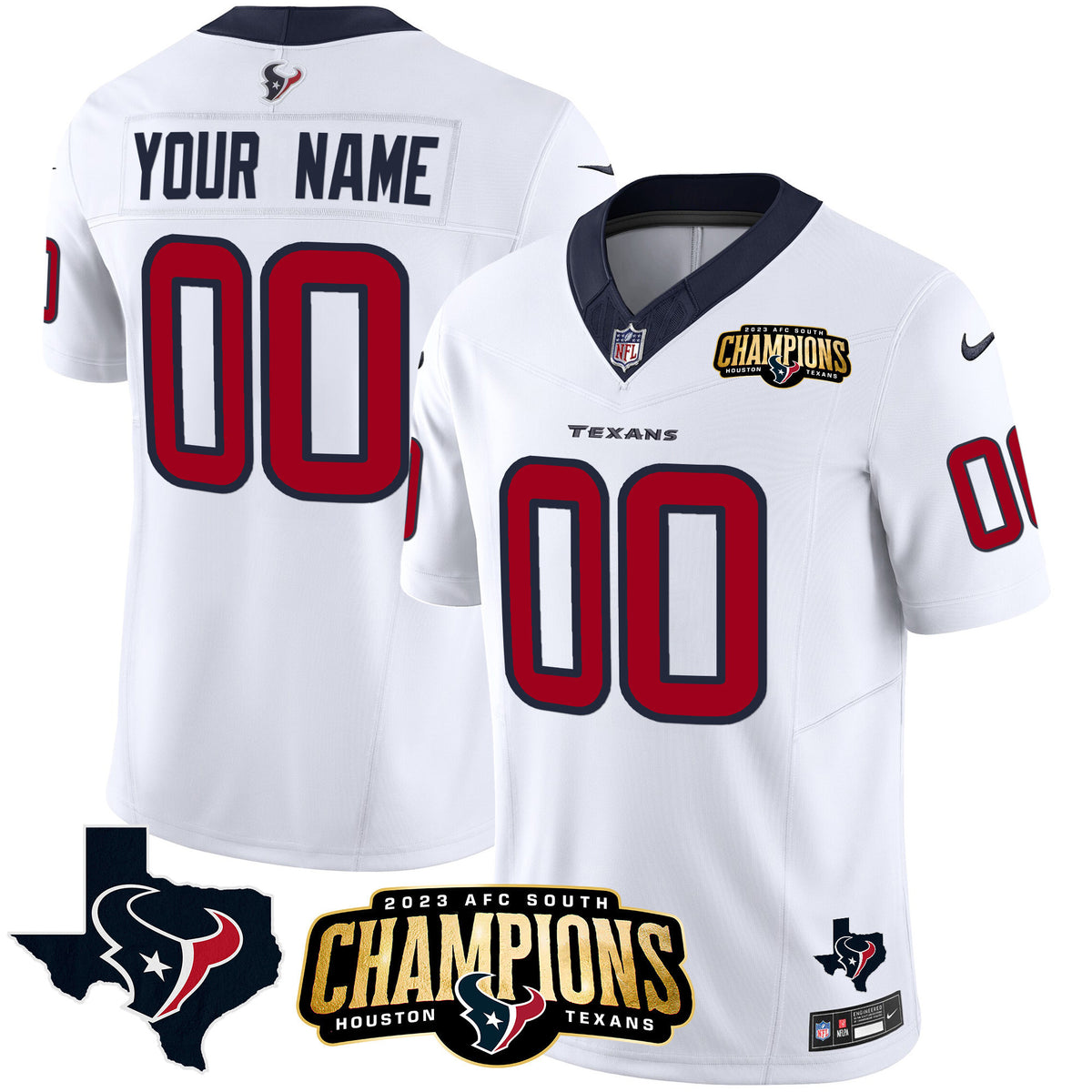 Houston Texans 2023 AFC South Champions Patch Vapor Custom Jersey - All Stitched - White — view 1