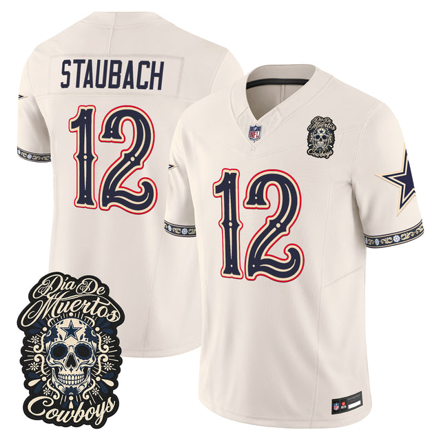 Men's Dallas Cowboys Día de los Muertos Vapor Limited Jersey - All Stitched - Bone - Roger Staubach — view 1