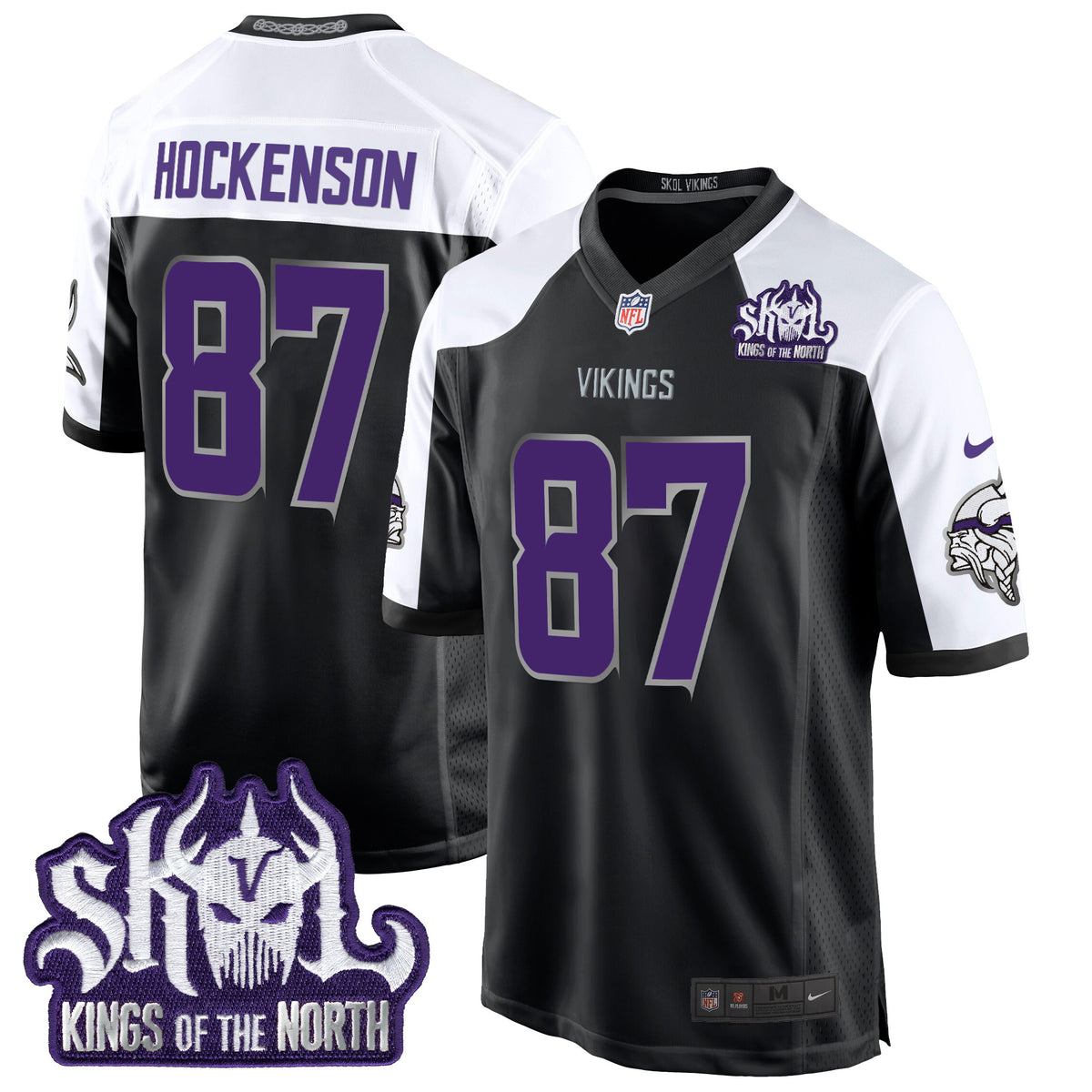 Men's Minnesota Vikings 2024 Winter Warrior Skol Patch Game Jersey - All Stitched - Black Alternate - T.J. Hockenson — view 1