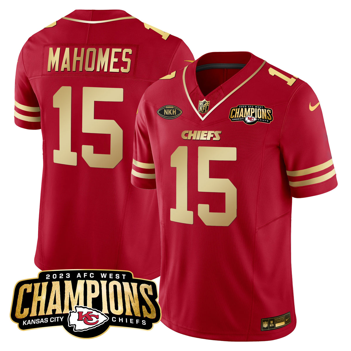 Men's Chiefs 2023 AFC West Champions Patch Vapor Limited Jersey - All Stitched - Red Gold - Patrick Mahomes — view 1