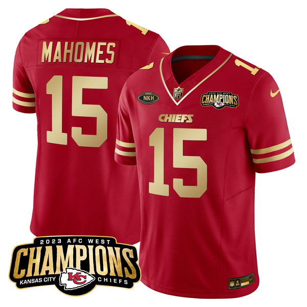 Men's Chiefs 2023 AFC West Champions Patch Vapor Limited Jersey - All Stitched - Red Gold - Patrick Mahomes — view 1