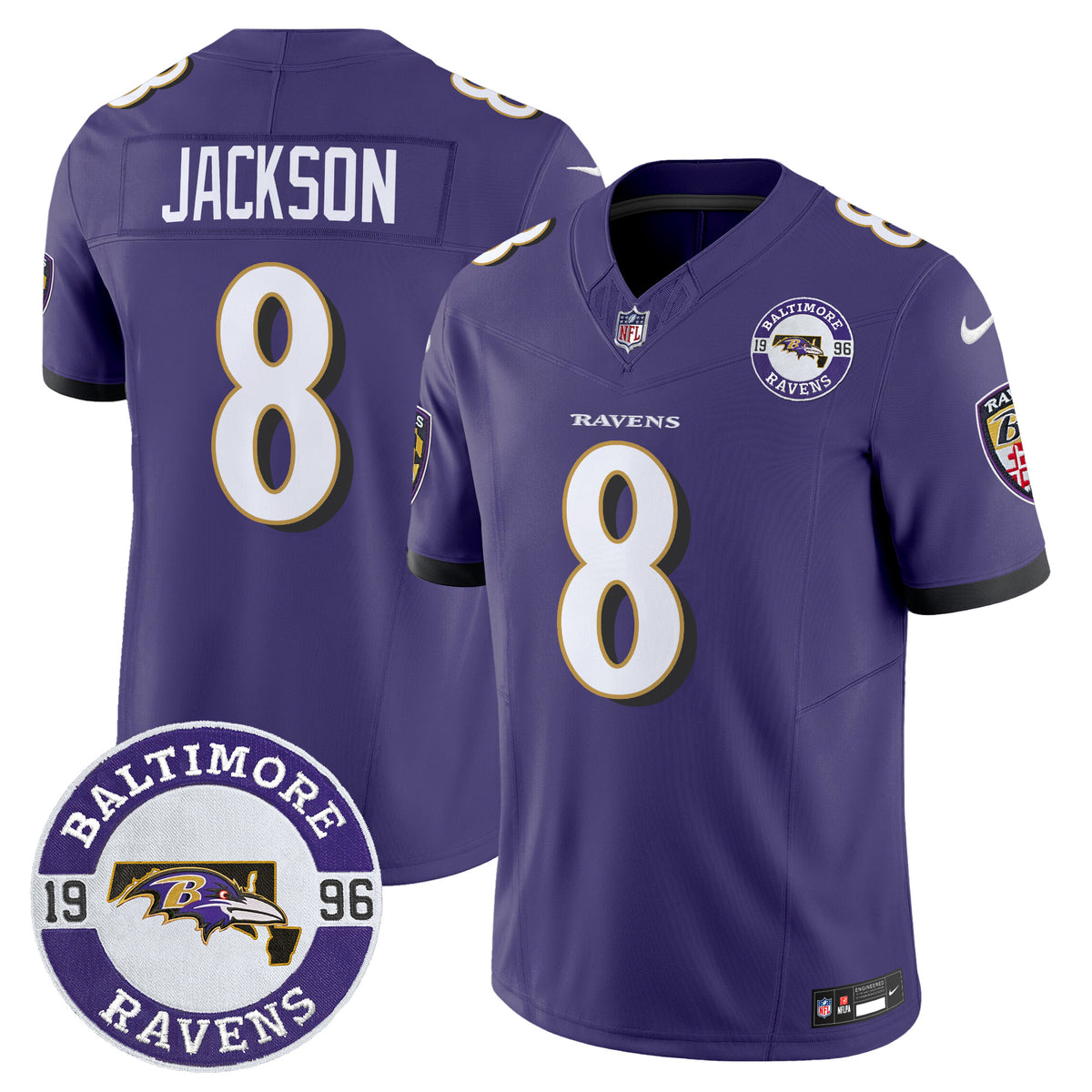 Men's Ravens 2024 Vapor Limited Jersey - Est. 1996 Patch - All Stitched - Purple - Lamar Jackson — view 1