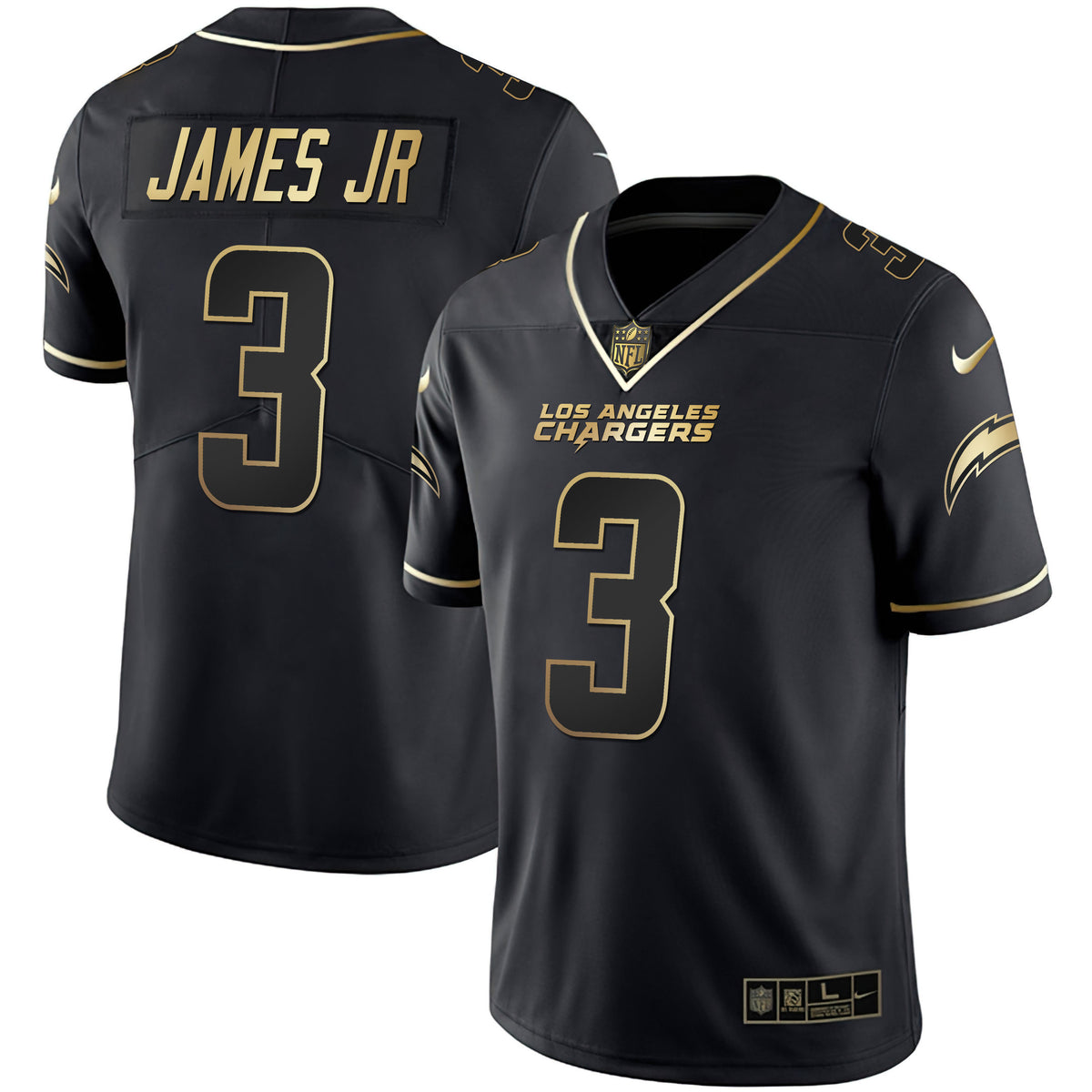 Women's Los Angeles Chargers White Gold & Black Gold Jersey - All Stitched - Black Gold - Derwin James Jr — view 1