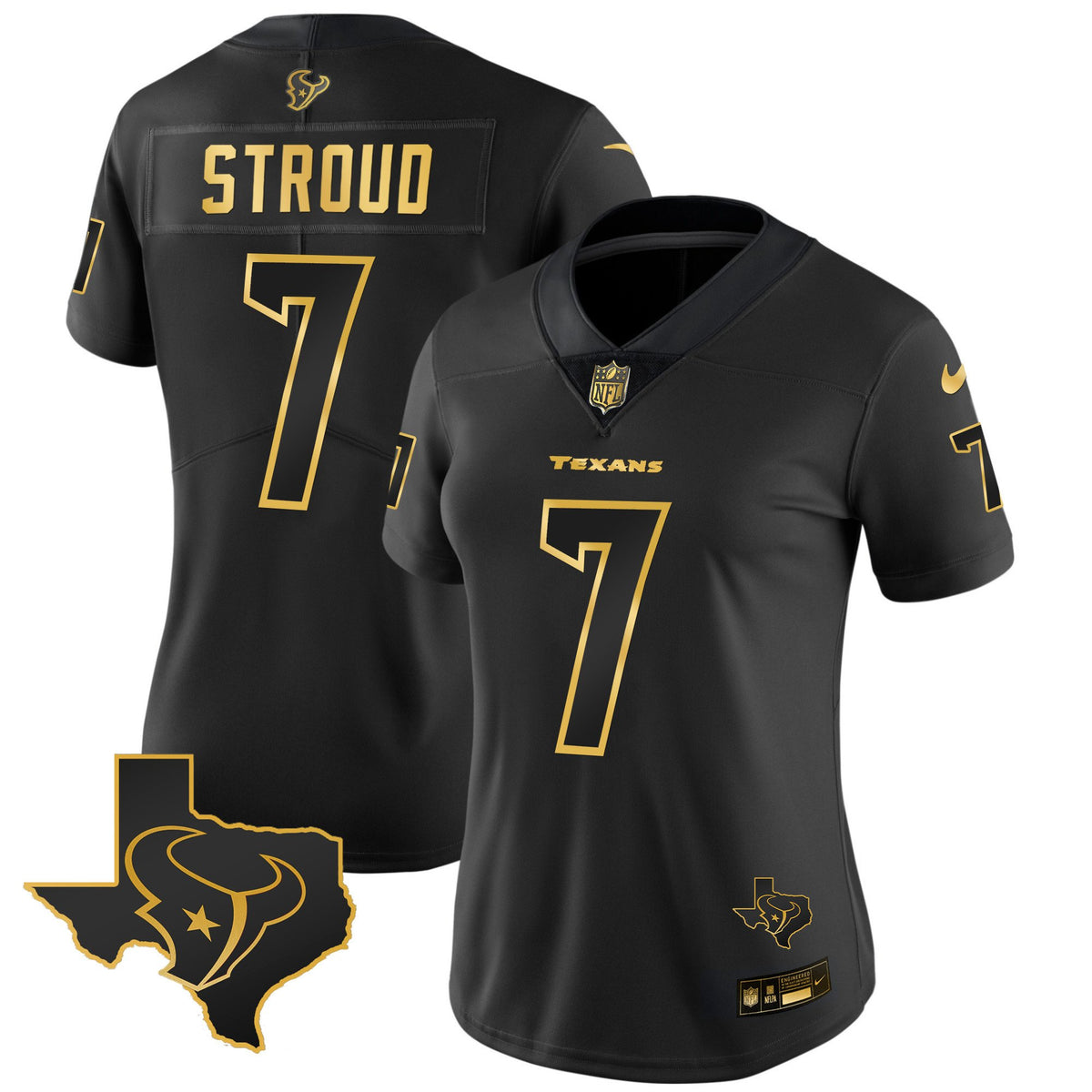 Women's Houston Texans Gold Vapor Limited Jersey - All Stitched - Black Gold - C.J. Stroud — view 1