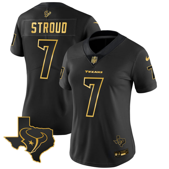 Women's Houston Texans Gold Vapor Limited Jersey - All Stitched - Black Gold - C.J. Stroud — view 1