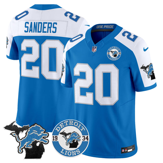 Men's Detroit Lions 2024 Vapor Limited Jersey - Est. 1934 Patch - All Stitched - Blue Alternate - Barry Sanders — view 1