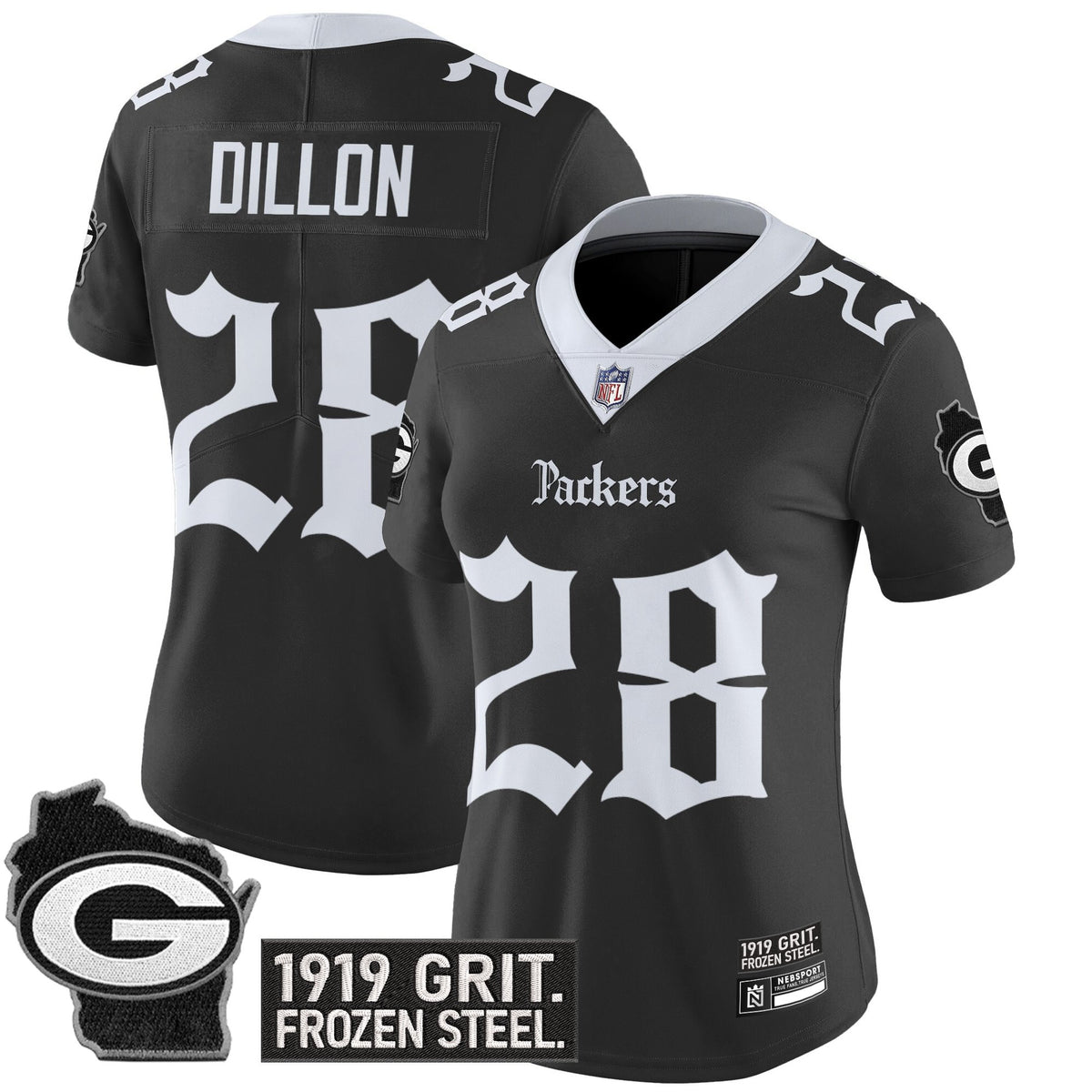 Women's Green Bay Packers 'Gothic Frozen Tundra Edition' Vapor Limited Jersey - All Stitched - Black - AJ Dillon — view 1