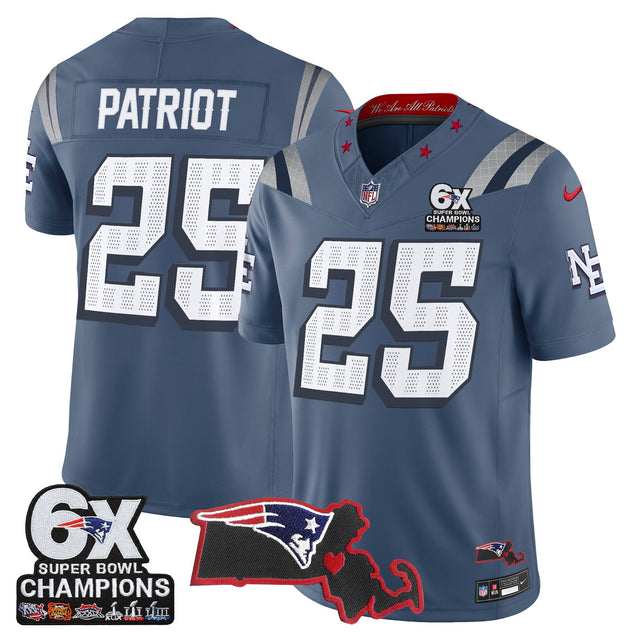 Men's New England Patriots 6-Time Champions & Massachusetts Patch Vapor Limited Jersey - All Stitched - Storm Blue - #25 Patriot — view 1