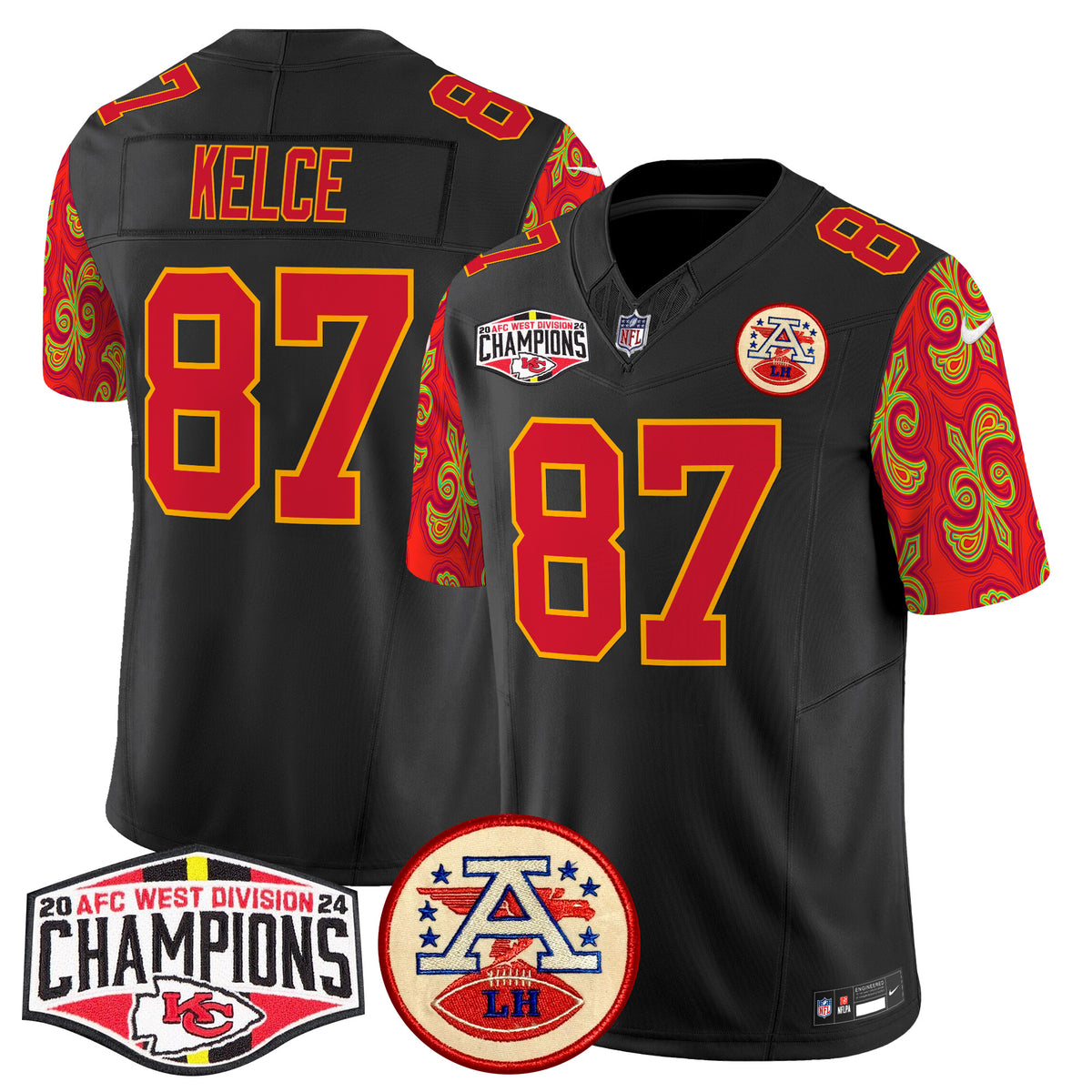 Men's Chiefs Super Bowl LIX Style 2024 AFC West Division Champions Patch Vapor Limited Jersey - All Stitched - Black - Travis Kelce — view 1