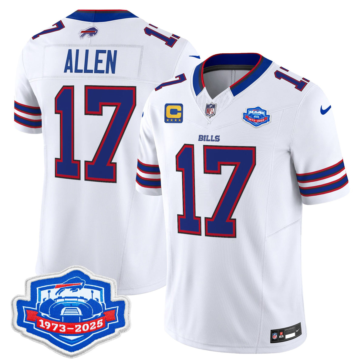 Men's Buffalo Bills 1973 - 2025 Farewell Season Patch Vapor Limited Jersey - All Stitched - White - Josh Allen — view 1