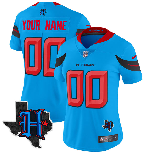 Houston Texans 2024 Texas Patch Vapor Limited Custom Jersey V3 - All Stitched - Blue — view 1