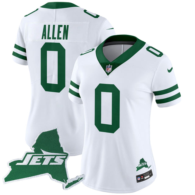 Women's New York Jets Home Patch Vapor Legacy Limited Jersey - All Stitched - White - Braelon Allen — view 1