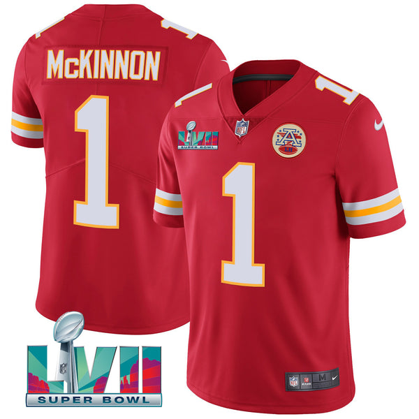 Youth's Chiefs Super Bowl LVII Vapor Player Jersey - All Stitched - Red - Jerick McKinnon — view 1
