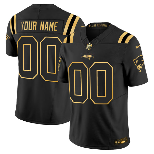 New England Patriots 2025 Gold Vapor Limited Custom Jersey - All Stitched - Black Gold — view 1