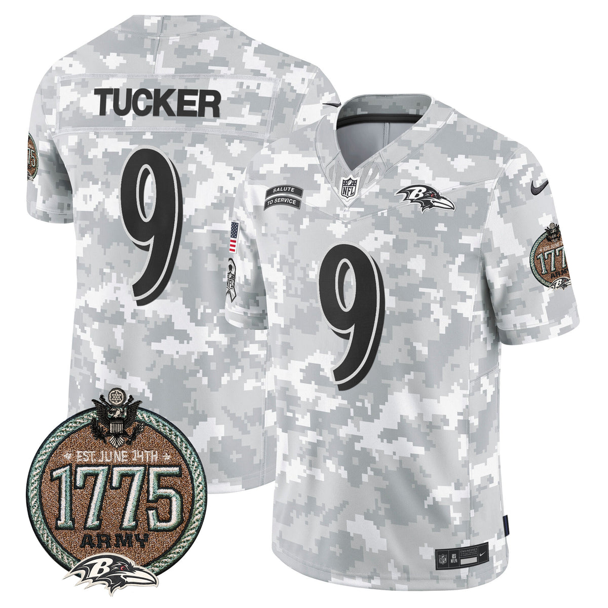 Men's Ravens 2024 Salute to Service Establishment Year Patch Vapor Limited Jersey - All Stitched - Army - Justin Tucker — view 1