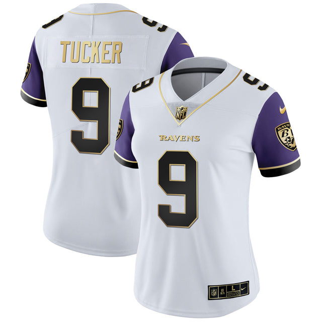 Women's Ravens Gold Vapor Jersey - All Stitched - Color Sleeve - Justin Tucker — view 1
