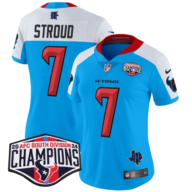 Women's Houston Texans 2024 AFC South Division Champions Patch Vapor Limited Jersey - All Stitched - Blue Alternate - C.J. Stroud — view 1