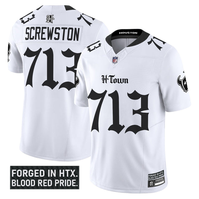 Men's Houston Texans 'Gothic Lone Star Shadows Edition' Vapor Limited Jersey - All Stitched - White - Screwston 713 — view 1
