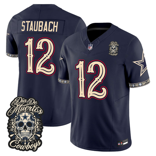 Men's Dallas Cowboys Día de los Muertos Vapor Limited Jersey - All Stitched - Navy - Roger Staubach — view 1