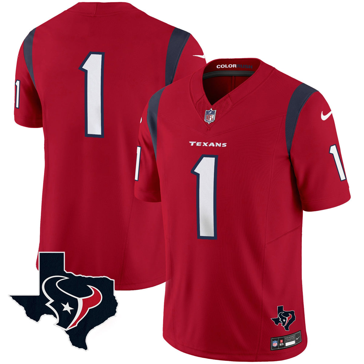 Men's Houston Texans Color Rush Legend Vapor Jersey V2 - All Stitched - Red - #1 Team — view 1