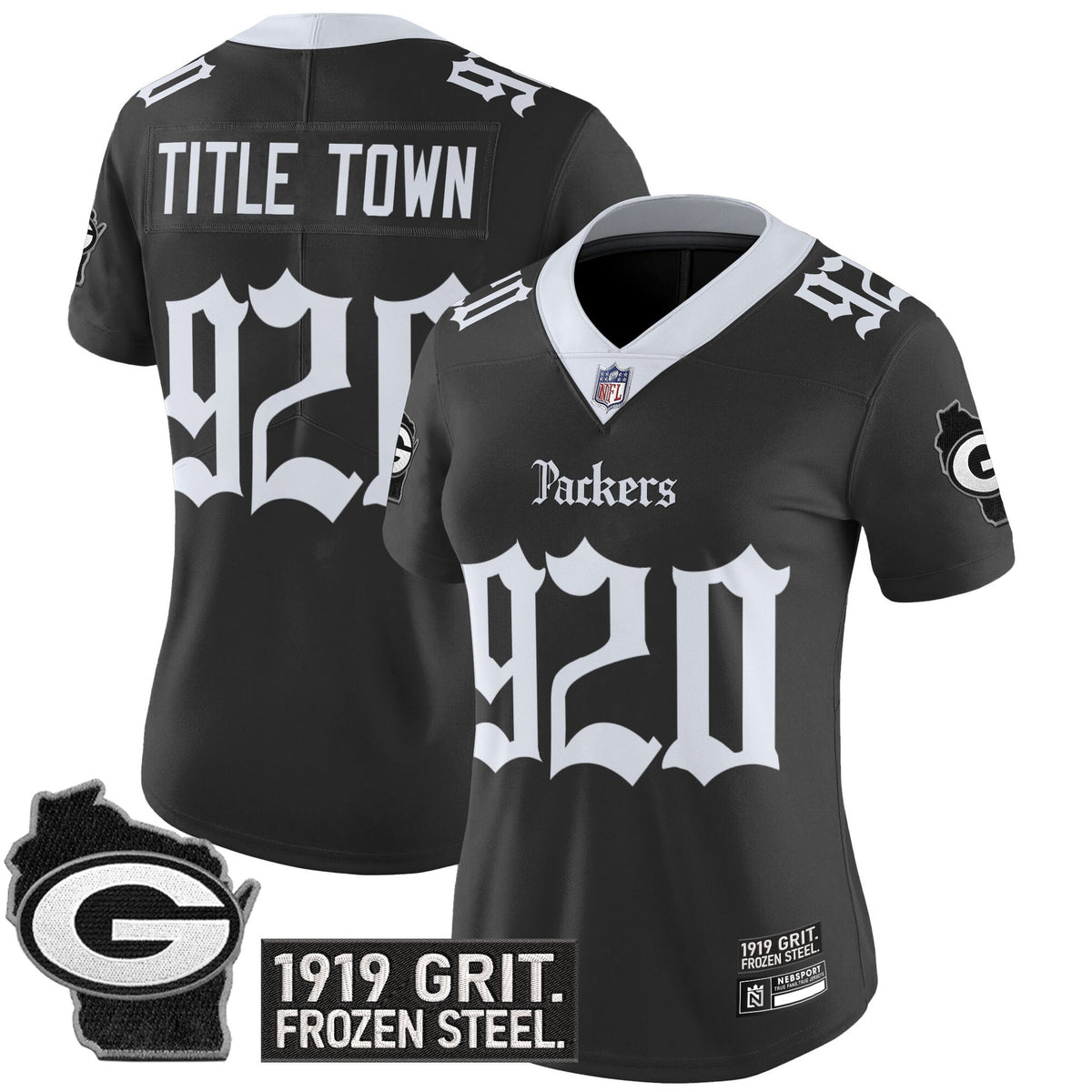 Women's Green Bay Packers 'Gothic Frozen Tundra Edition' Vapor Limited Jersey - All Stitched - Black - Title Town 920 — view 1