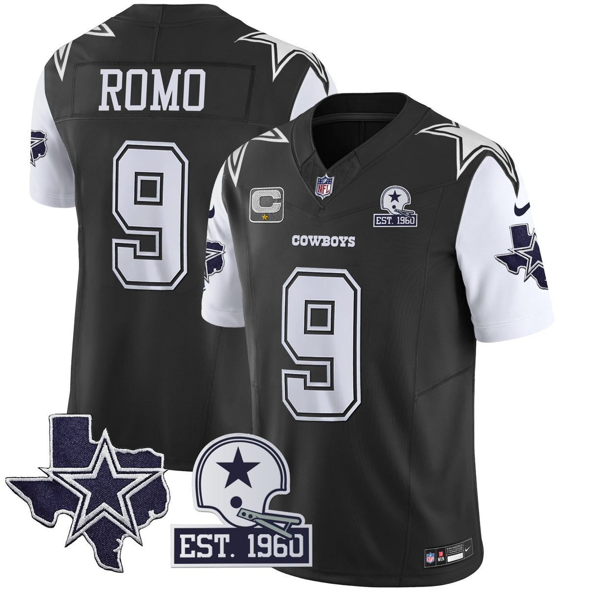 Men's Cowboys Throwback Texas Patch Vapor Limited Jersey - All Stitched - Black - Tony Romo — view 1