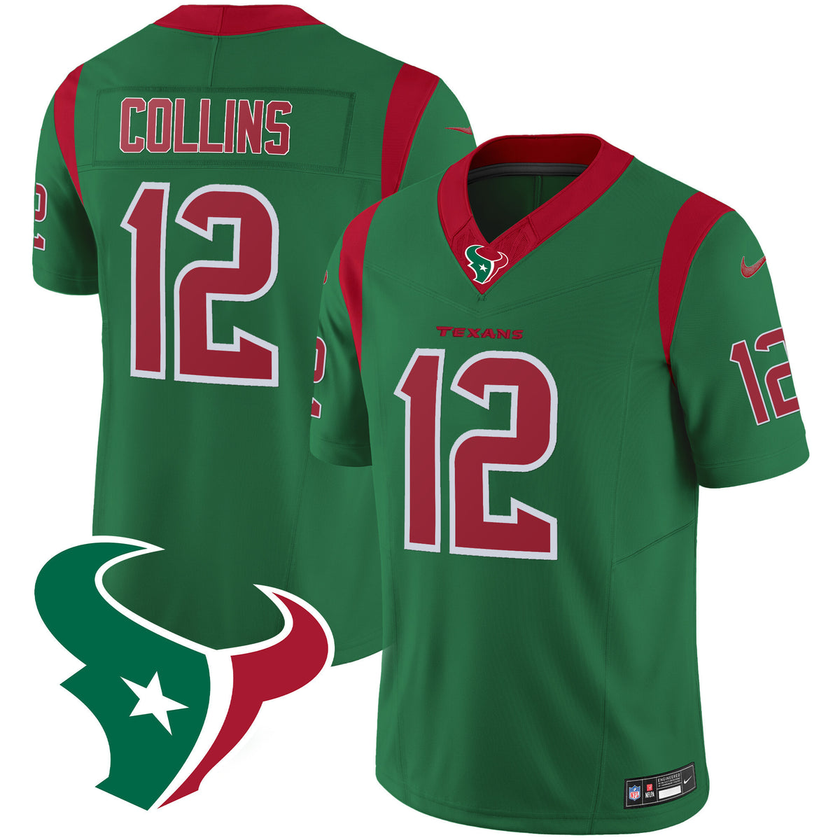 Men's Houston Texans Mexico Vapor Limited Jersey - All Stitched - Green - Nico Collins ~5700877 — view 1