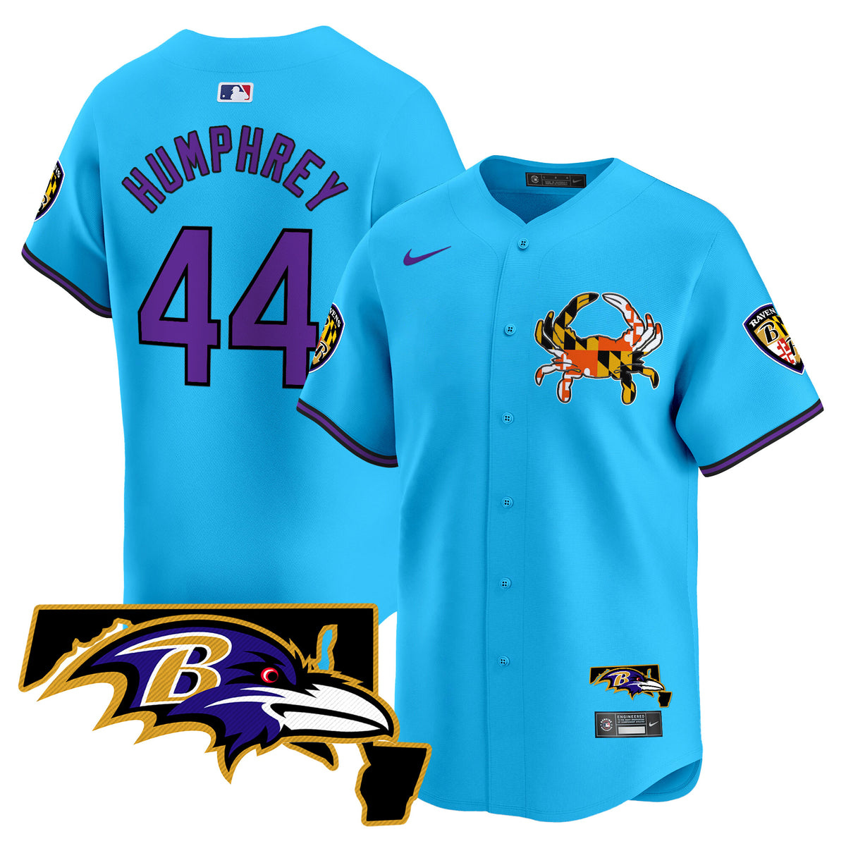Men's Baltimore Ravens 2024 Vapor Premier Baseball Jersey V2 - All Stitched - Light Blue - Marlon Humphrey — view 1