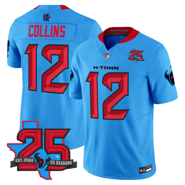 Men's Houston Texans 25th Year Anniversary Patch Vapor Limited Jersey - All Stitched - Blue - Nico Collins — view 1