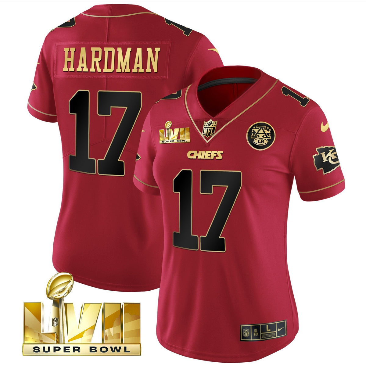 Women's Chiefs Super Bowl LVII Red Gold Vapor Jersey - All Stitched - Red Special - Mecole Hardman — view 1