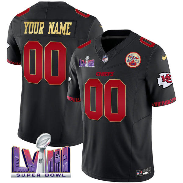 Chiefs Super Bowl LVIII Pattern Vapor Custom Jersey V2 - All Stitched - Gold Trim — view 1