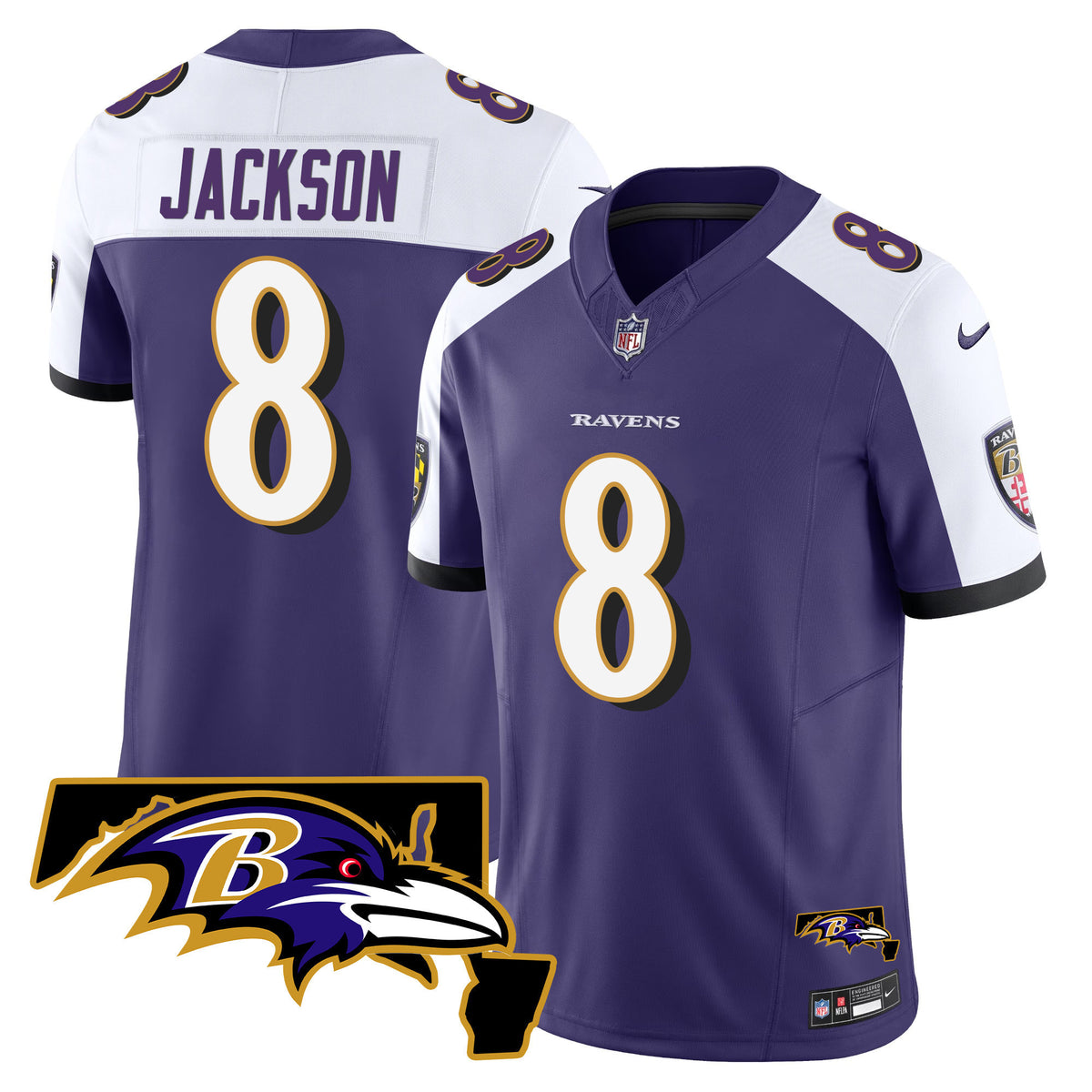 Men's Ravens Maryland Patch Vapor Limited Jersey - All Stitched - Purple Alternate - Lamar Jackson — view 1