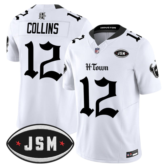 Men's Houston Texans Janice McNair Memorial Patch Vapor Limited Jersey - Gothic Edition - All Stitched - White - Nico Collins — view 1