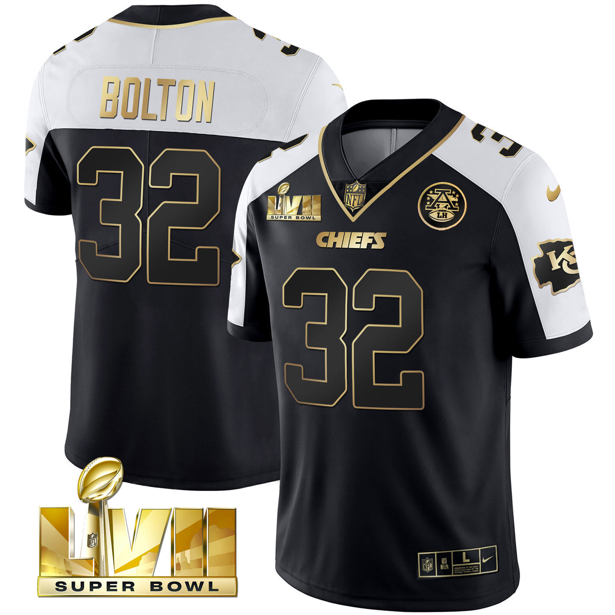 Youth's Chiefs Super Bowl Vapor Gold Jersey - All Stitched - Alternate - Nick Bolton — view 1