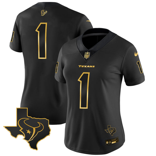 Women's Houston Texans Gold Vapor Limited Jersey - All Stitched - Black Gold - #1 Team — view 1