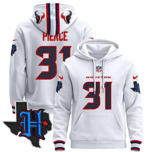 Men's Houston Texans 2024 Pullover Hoodie - All Stitched - White - Dameon Pierce — view 1